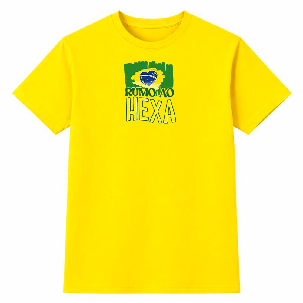 Camiseta Feminina 100% Algodão Camisa Rumo ao Hexa Brasil Copa do Mundo Futebol Seleção Casual