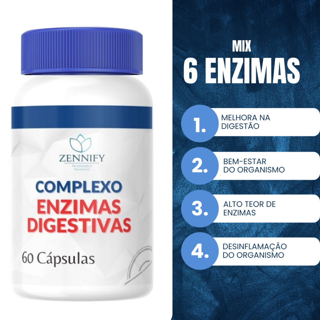 Enzimas Digestivas Bromelina Cloridrato de Betaina Pancreatina 60 cápsulas