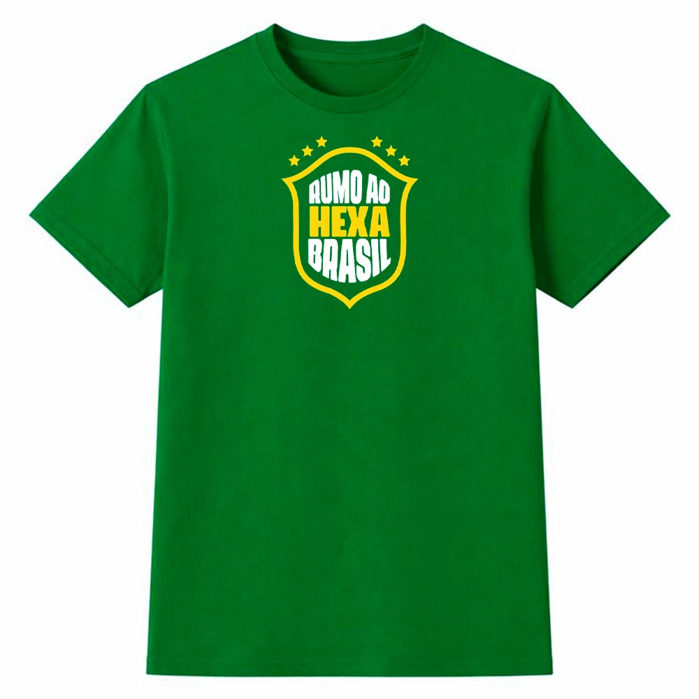 Camiseta Masculina 100% Algodão Camisa Rumo ao Hexa Brasil Copa do Mundo Futebol Seleção Casual