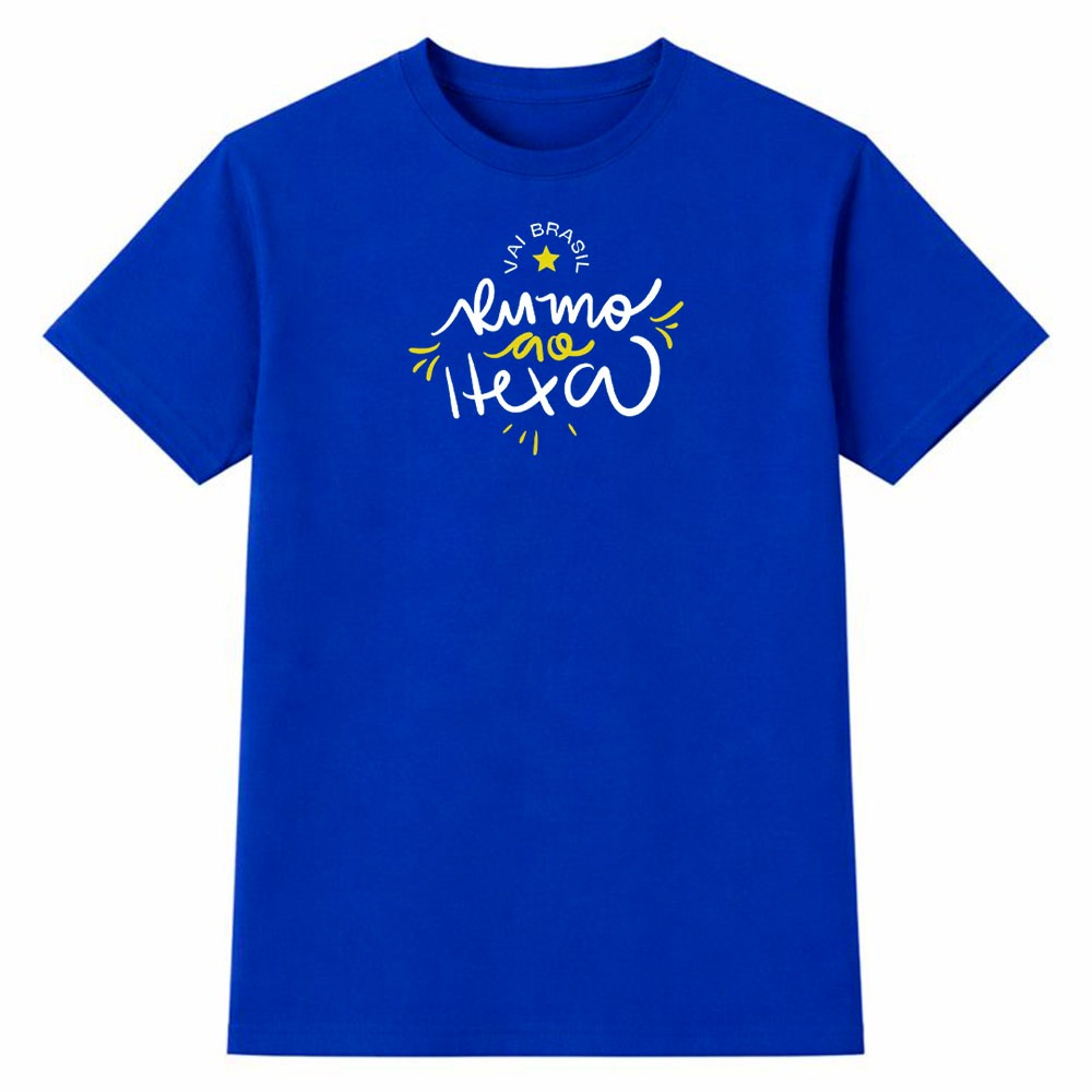 Camiseta Feminina 100% Algodão Camisa Rumo ao Hexa Brasil Copa do Mundo Futebol Seleção Moda Casual