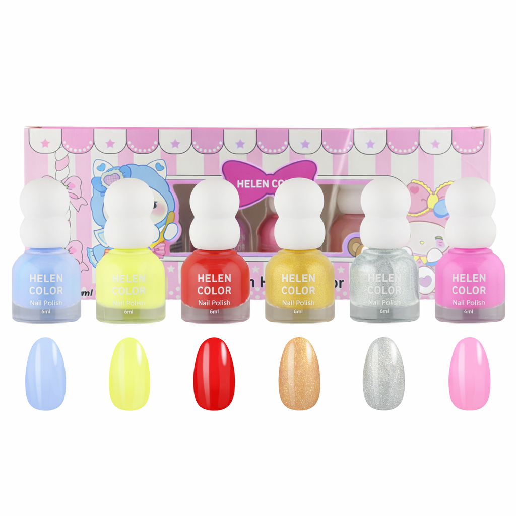 Kit 6 Esmaltes Infantil Helen Color Película Removível Não Precisa de Removedor 36ml