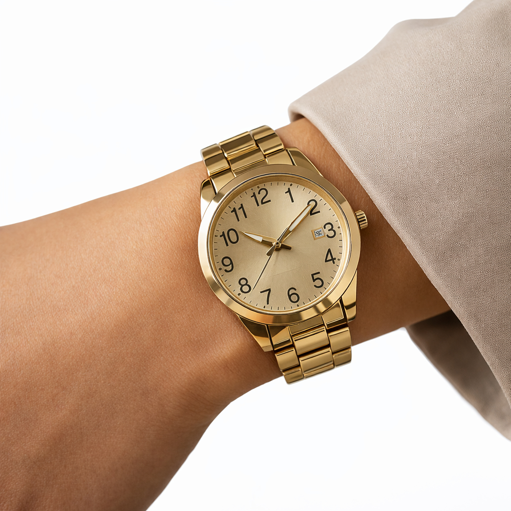 Relógio Feminino Quartzo Dourado Banhado a Cor Ouro 18k Original Resistente à Água