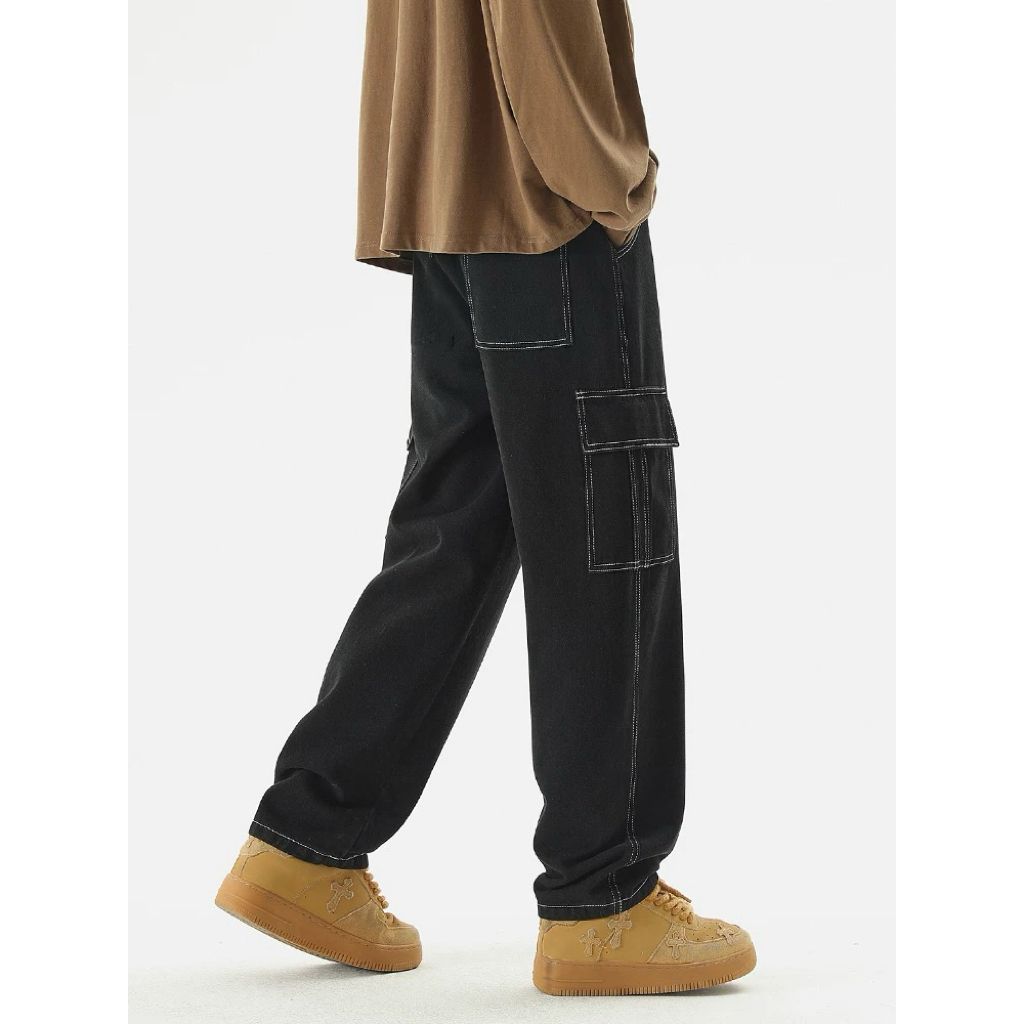 Calça Cargo Caqui Sarja Masculina Feminino 5 Bolsos Sarja Larga Skatista