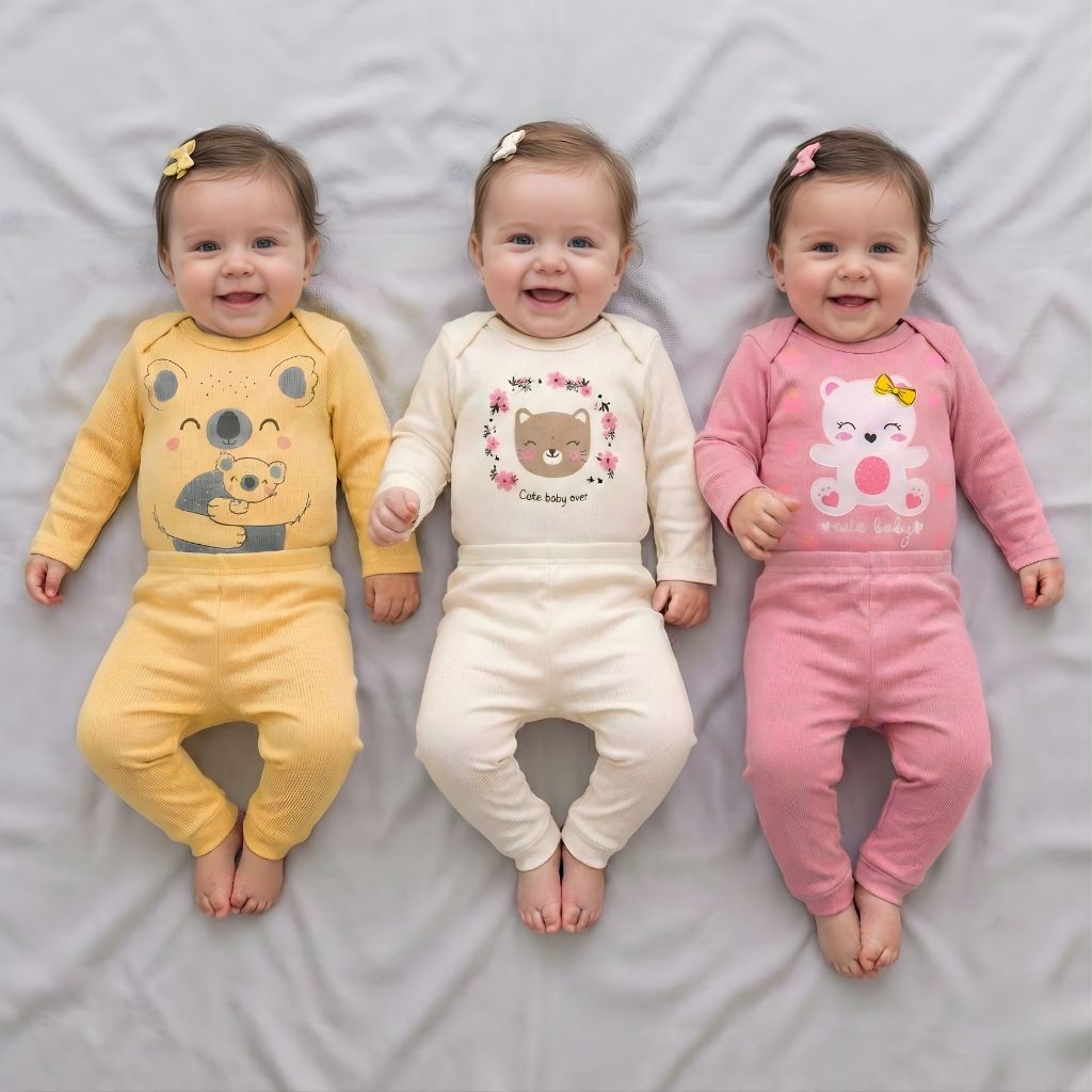 Kit 6 Peças Bebê Menina 100% Algodão Canelado Premium Body + Calça Super Confortáveis e Leves em Oferta na Shopee