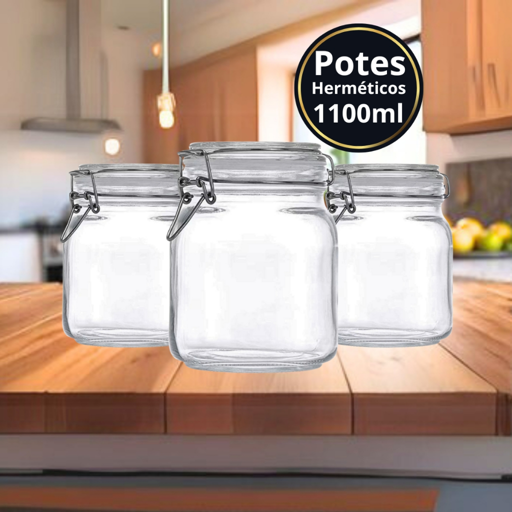 Pote De Vidro  kit ou Avulso1100ML Hermético Com Trava De Inox Pote Para Conserva em Oferta na Shopee