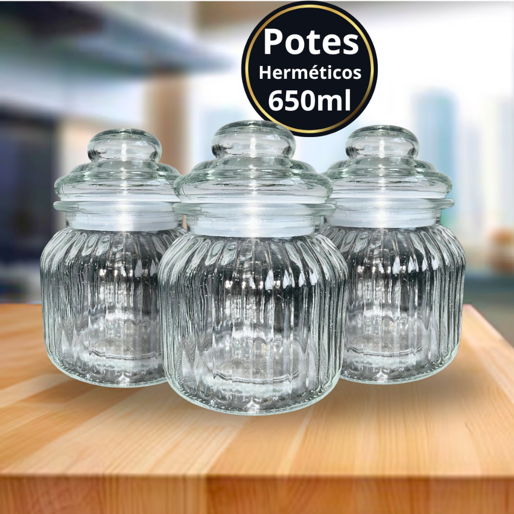 Pote de Vidro Canelado 650ML Conservação com Vedação Anti-inseto