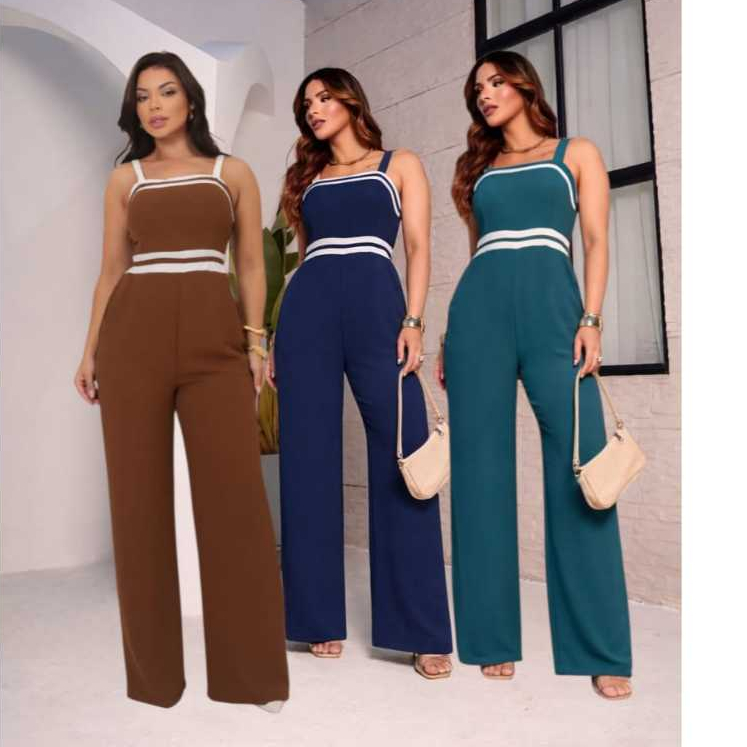 Macacão Duna longo Pantalona Forrado Elastex Costas Com Bojo Elegante Casual