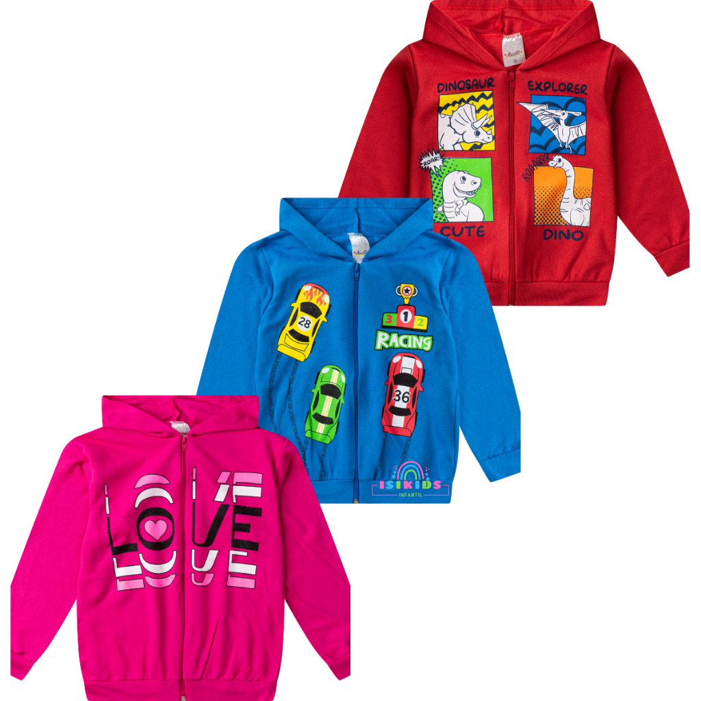 Kit 3 jaqueta moletom avulsa menina menino infantil juvenil em Oferta na Shopee