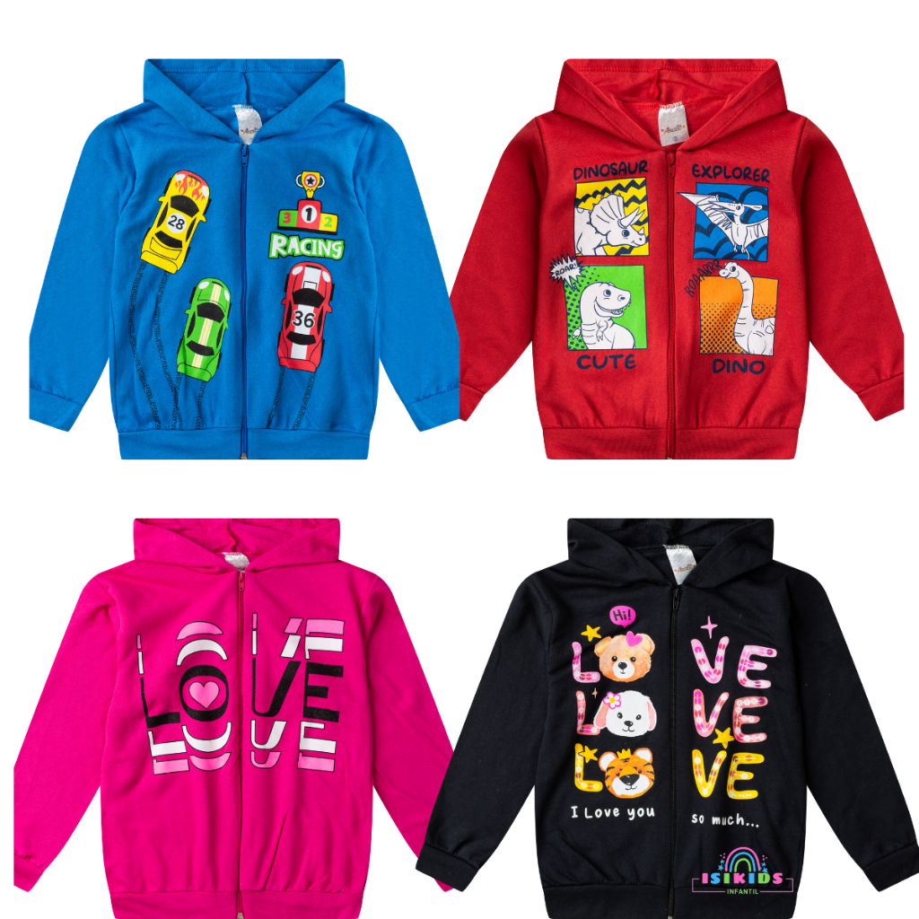 Kit 4 jaqueta avulsa infantil juvenil menina menino zipper