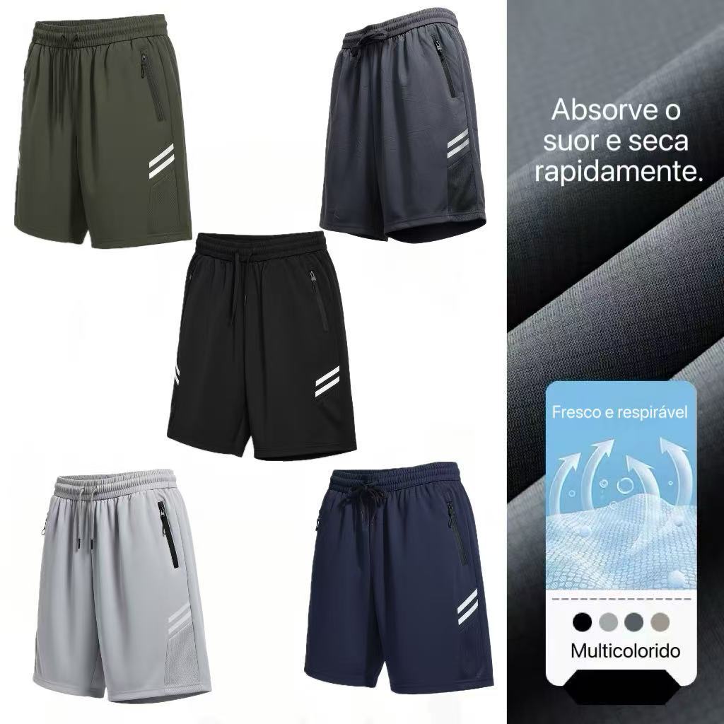 Bermuda Masculina Modelo Secagem Rápida 3 Bolso Com Ziper Fina Leve Praia/ Academia /Corrida Tecido Gelado Com Elastano