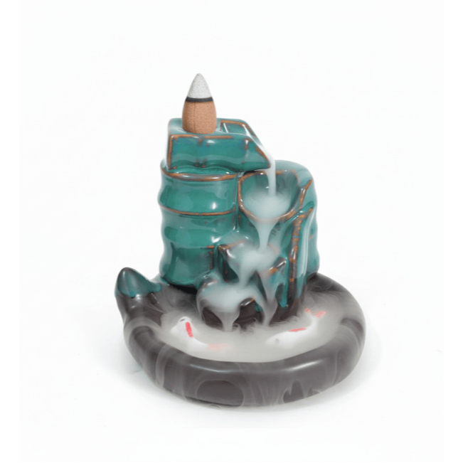 Imagem Incensário Cascata e Palito Lago das Carpas Azul Cerâmica Porta Incenso