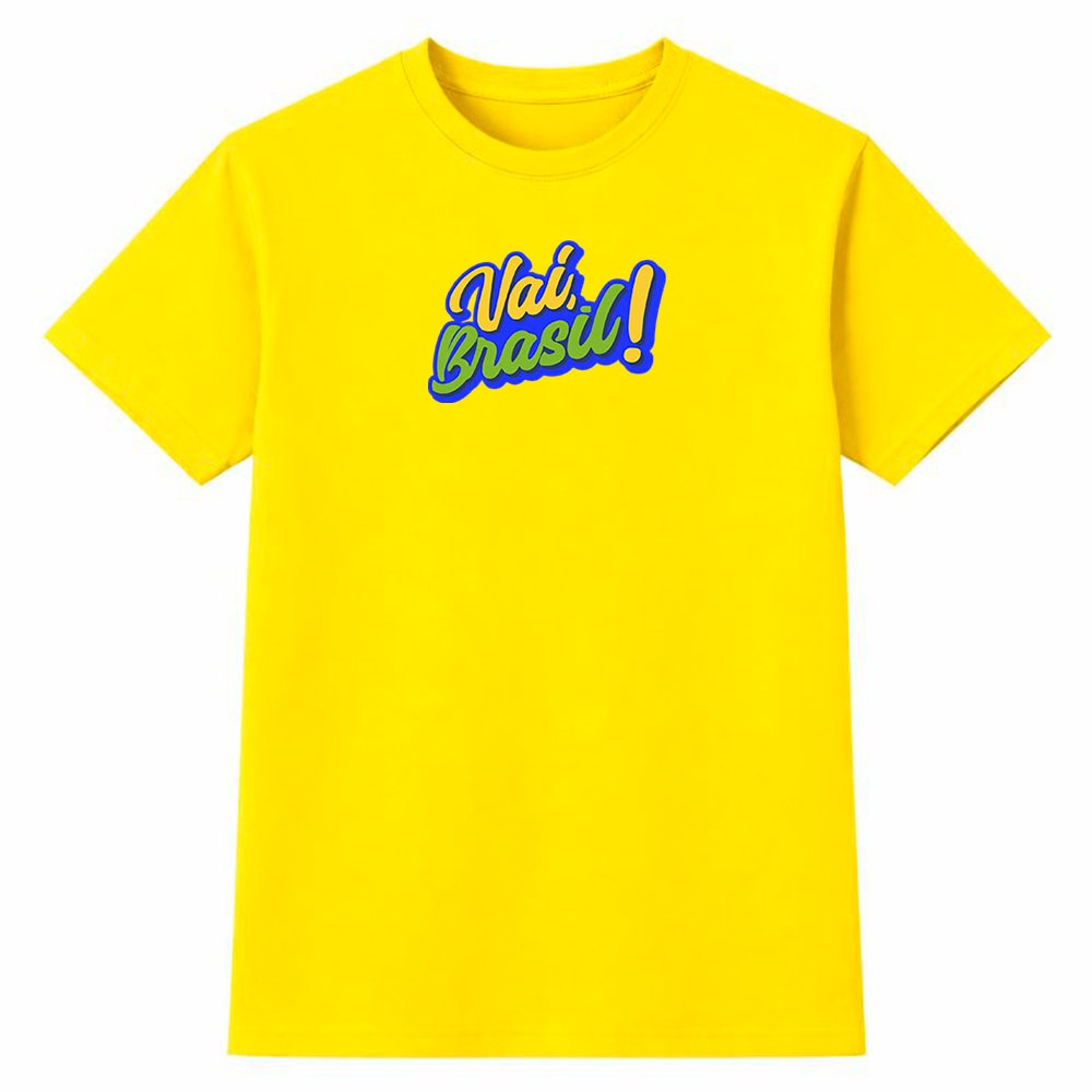 Camiseta Feminina 100% Algodão Camisa Vai Brasil! Copa do Mundo Torcida Futebol Casual Dia a Dia