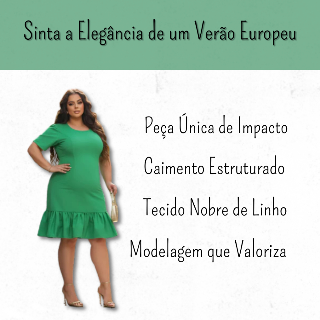 Vestido Plus Size Feminino Linho Liso Manga Curta Conforto Casual Elegante Estilo Tendência Leve