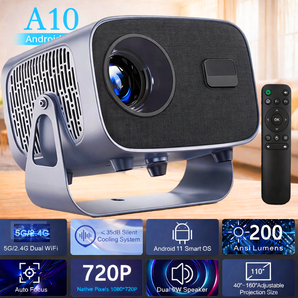 Projetor A10 Android 11 TV 4K Dual Band WIFI 6.0 Bluetooth 5.0 Cinema Portátil Escritório Sala