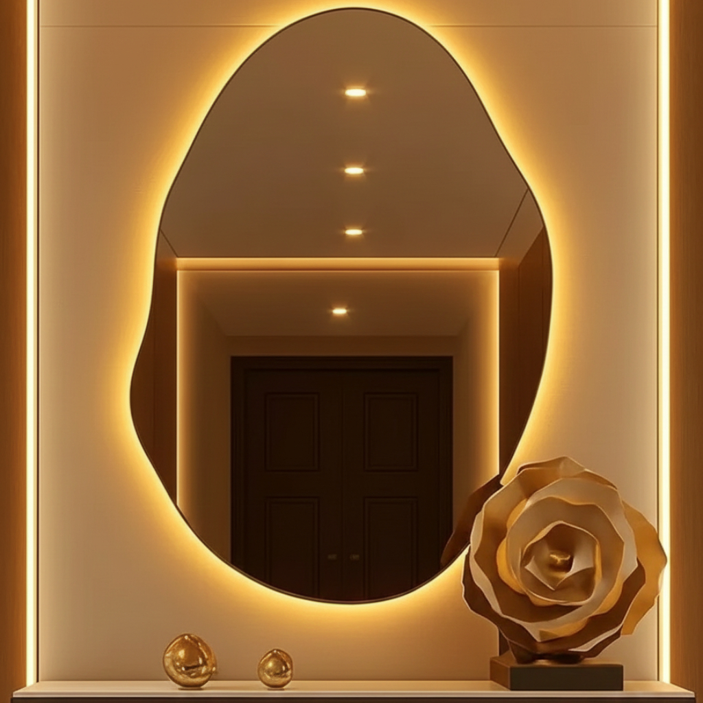 Espelho Decorativo orgânico grande Madri Luz Led Quente e Fria Parede Sala Quarto e Banheiro Lavabo em Oferta na Shopee