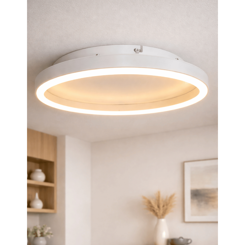 Plafon Luminária de Teto LED Moderna Bivolt 24W Lustre Branco Quente 3000k para Sala Quarto Suporte