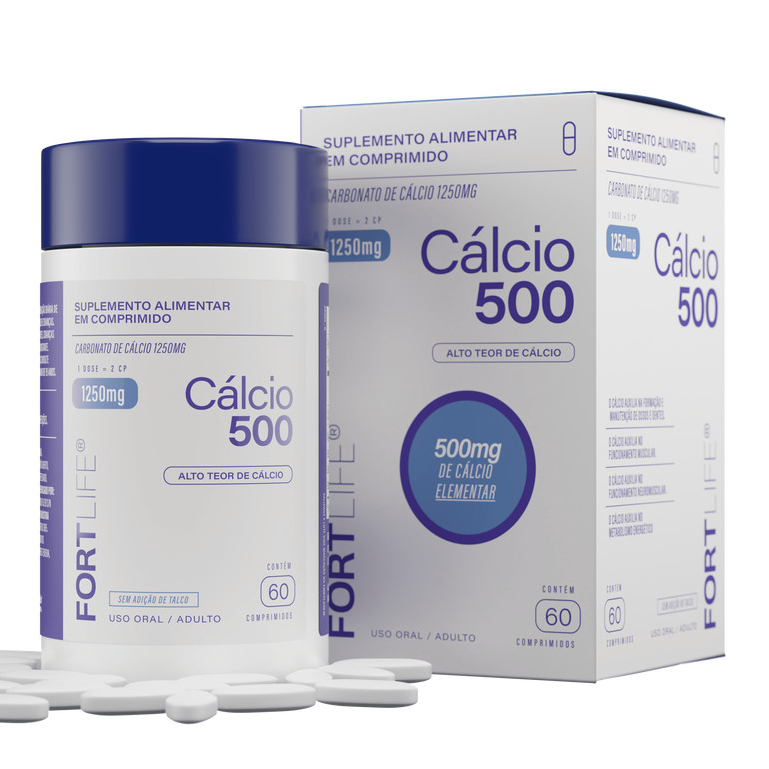 Cálcio 500 - Carbonato de Cálcio 1250mg 60 Comprimidos - Fortlife - Original em Oferta na Shopee