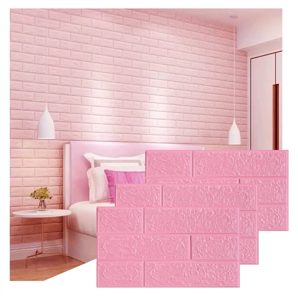 Kit Placas Tijolinho Rosa 3D Painel Revestimento Adesivo Autocolante Decoração Quarto Sala Banheiro em Oferta na Shopee
