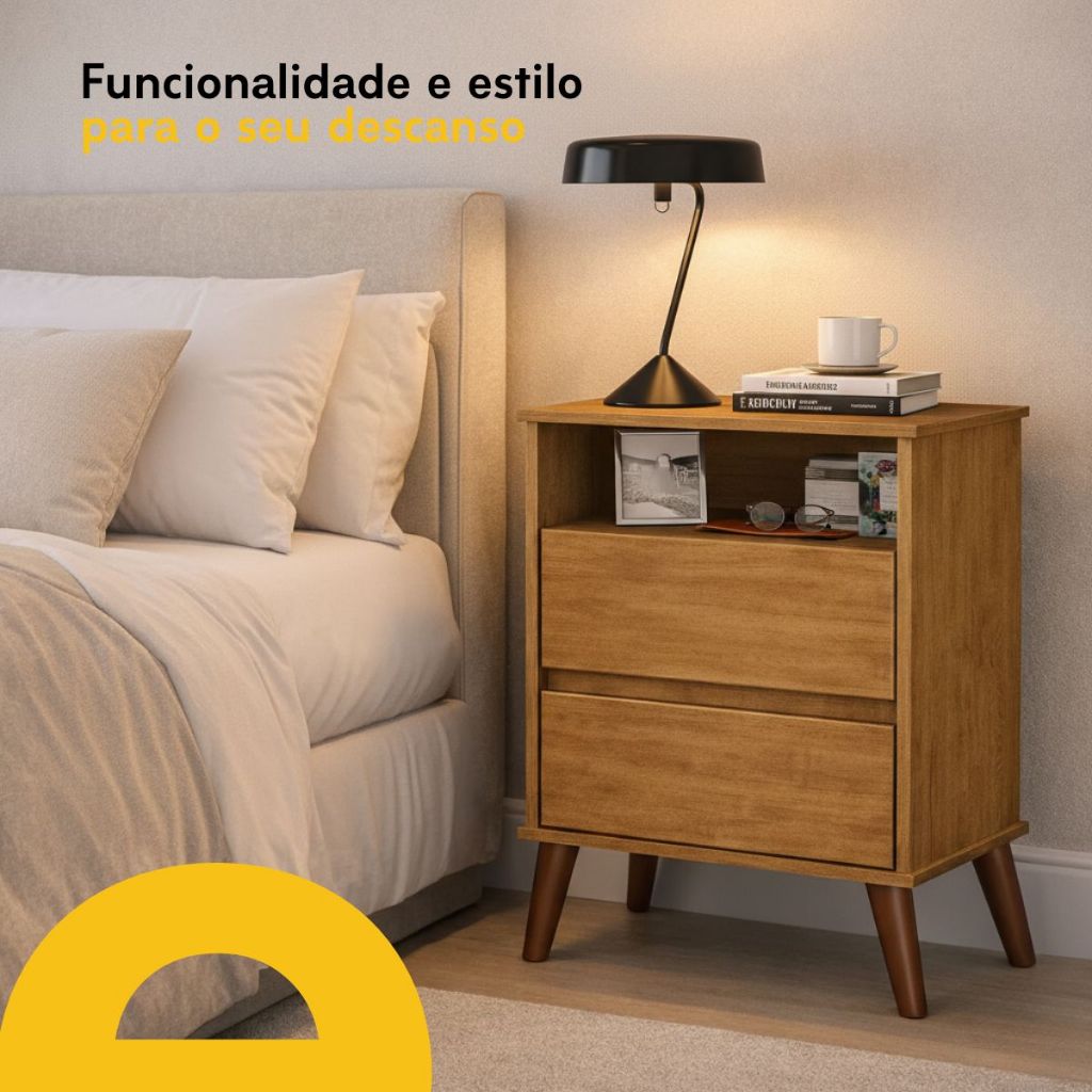 Kit 2 Mesas Cabeceira Ônix Gavetas Nicho Criado Mudo Estilo Retrô Moderno Quarto Casal Mesa de Canto
