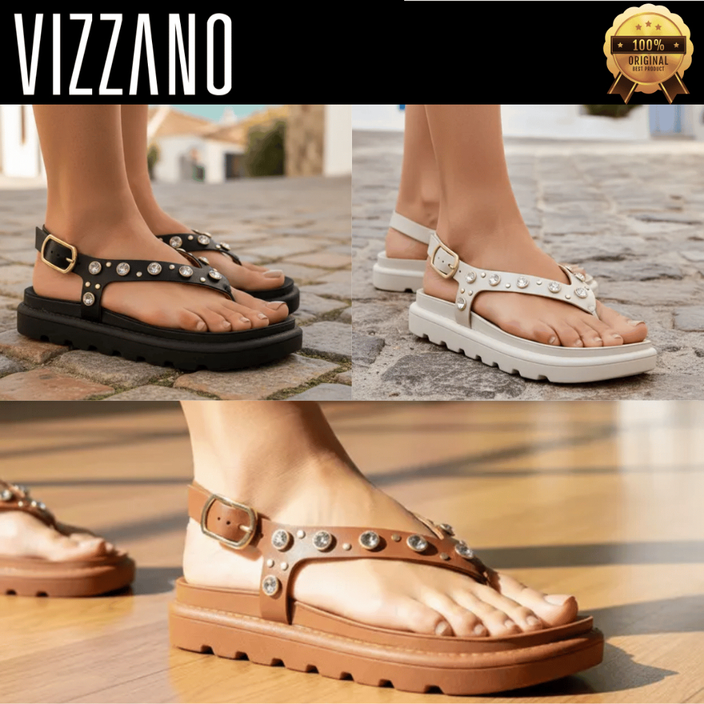 Sandália Vizzano Feminina Papete Aplique Strass Flatform Pedrarias Tratorada Confortável Original