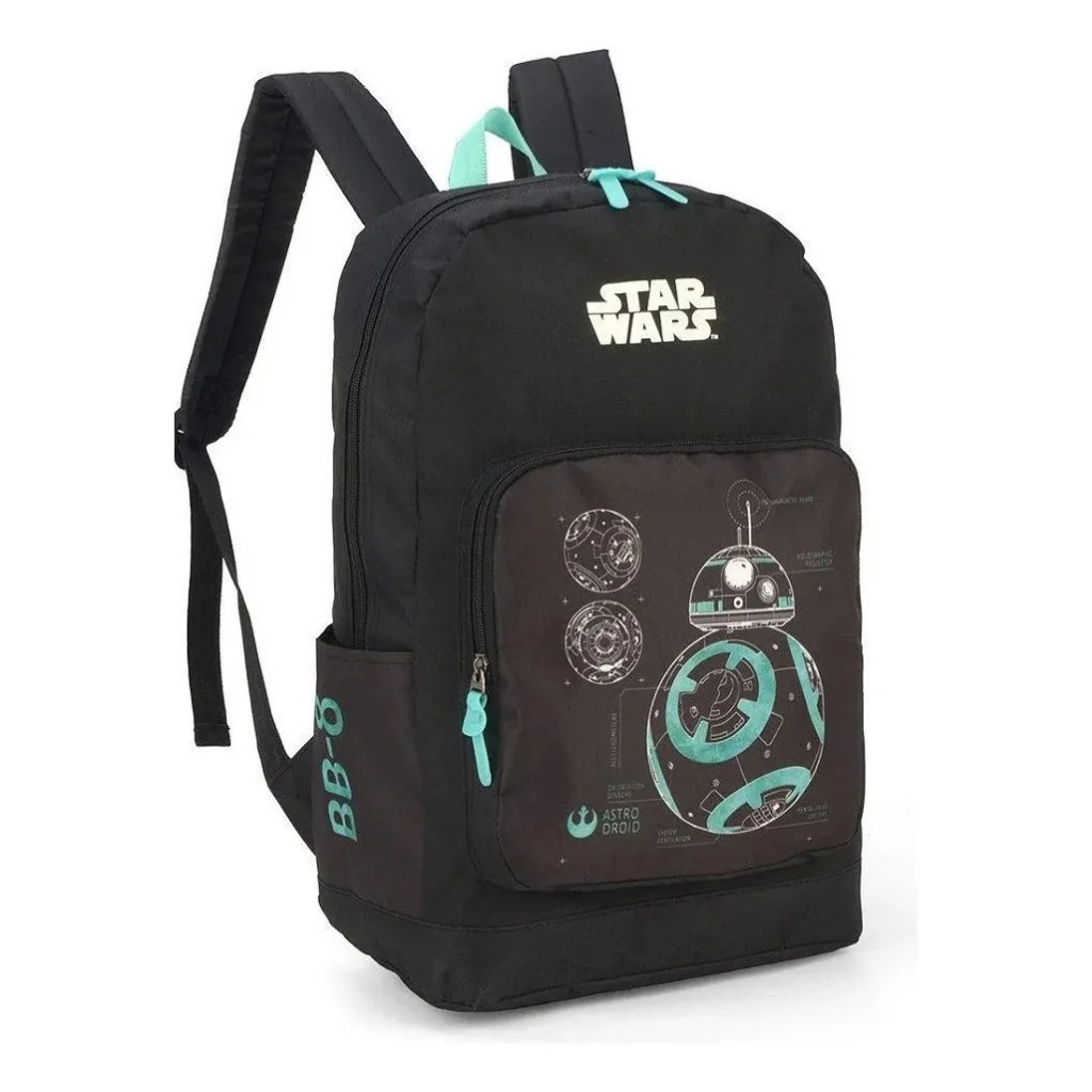 Mochila Juvenil Estampada Star Wars R2d2 Costas Grande Preto Star Wars
