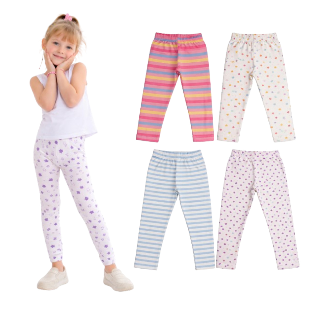 Calça Legging Infantil Algodao Kit com 2 ou 4 Peças Estampadas Sortidas Inverno Meia Estação em Oferta na Shopee