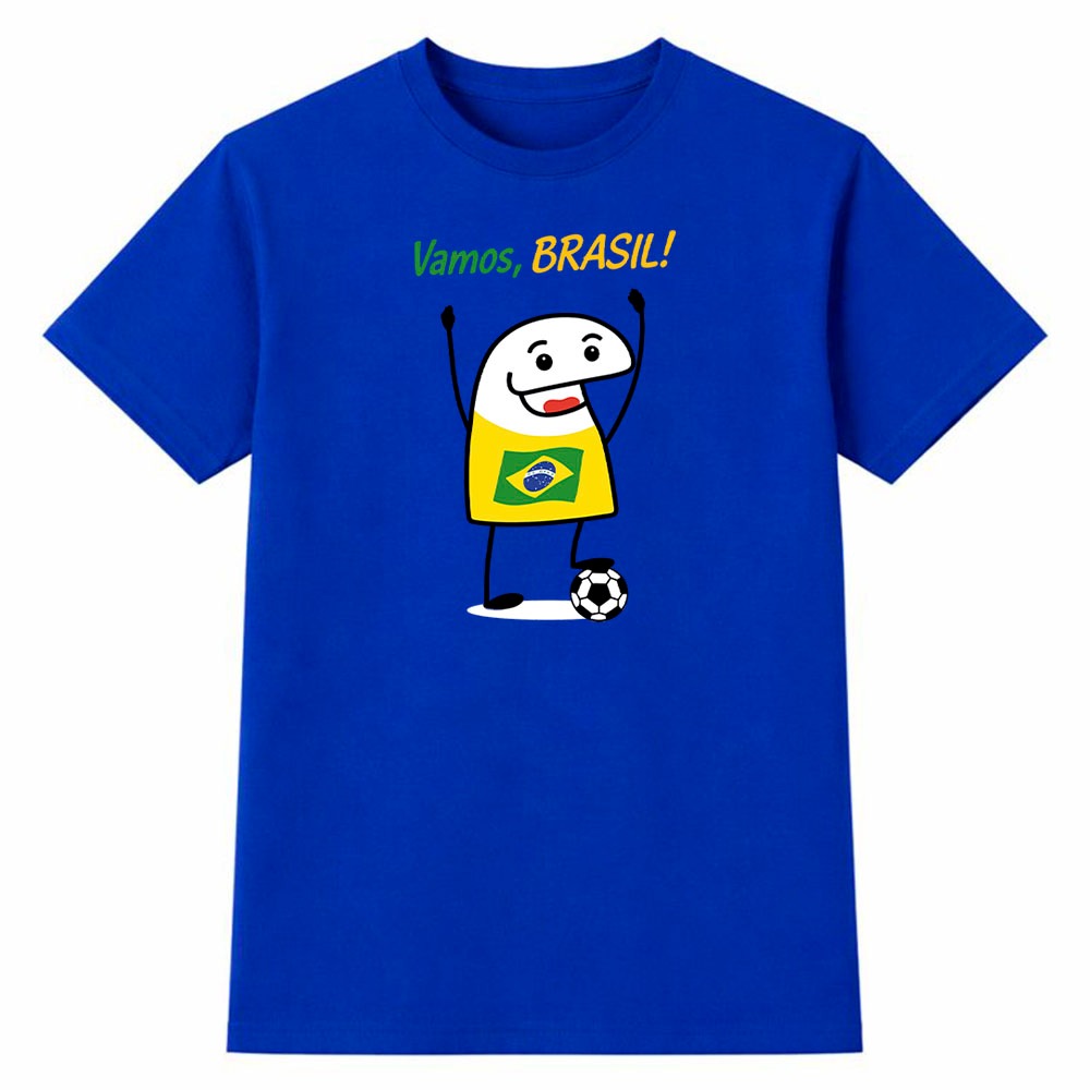 Camiseta Masculina 100% Algodão Camisa Vamos Brasil Copa do Mundo Mascote Futebol Torcida Casual