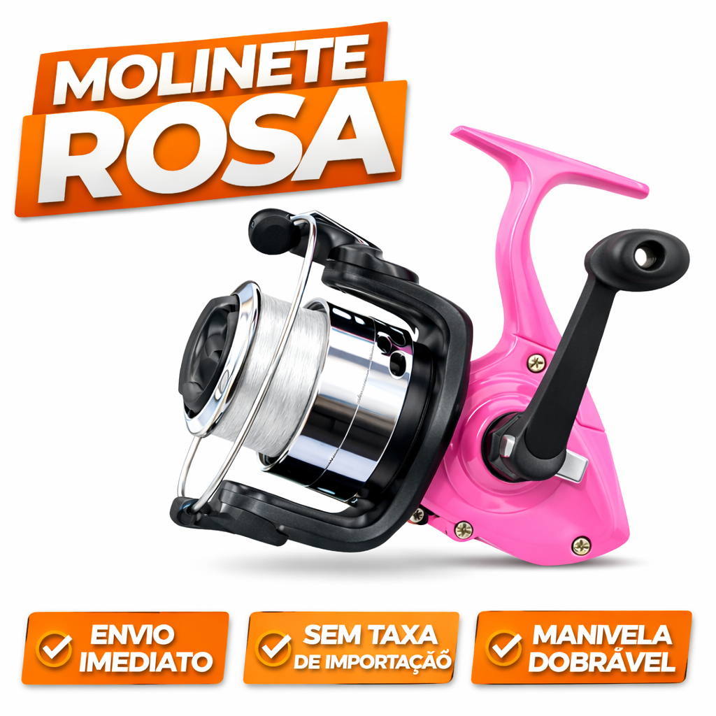 Molinete de Pesca Rosa com Carretel Suave e Fricção Dianteira | Leve, Resistente e Manivela Dobrável