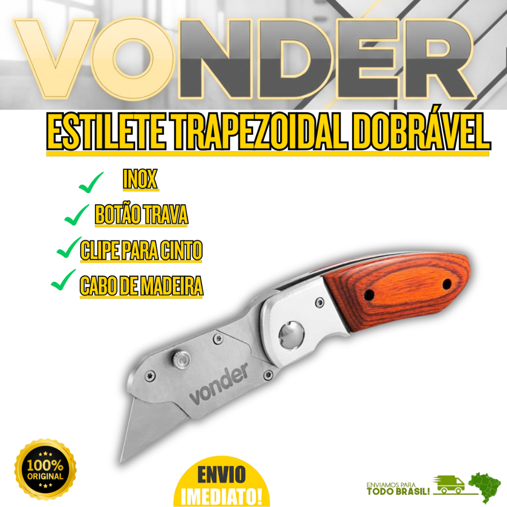 Estilete Trapezoidal Dobrável Vonder 150mm Cortes Preciso Profissional Oferta Premium Aço Inoxidável