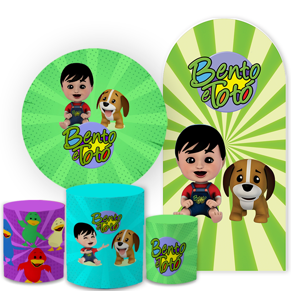 Capas Decorativas Painel Redondo 1.50m +Trio Cilindro Festa Infantil Bnto e T0tó Patinho Veste Fácil