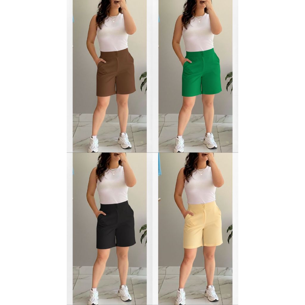 Short alfaiataria mais comprido, longo, elegante, com bolso fontal, cintura alta