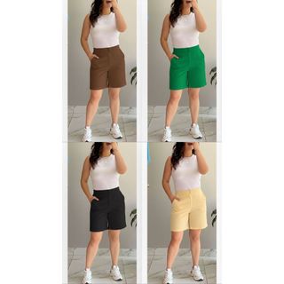 Short alfaiataria mais comprido, longo, elegante, com bolso fontal, cintura alta