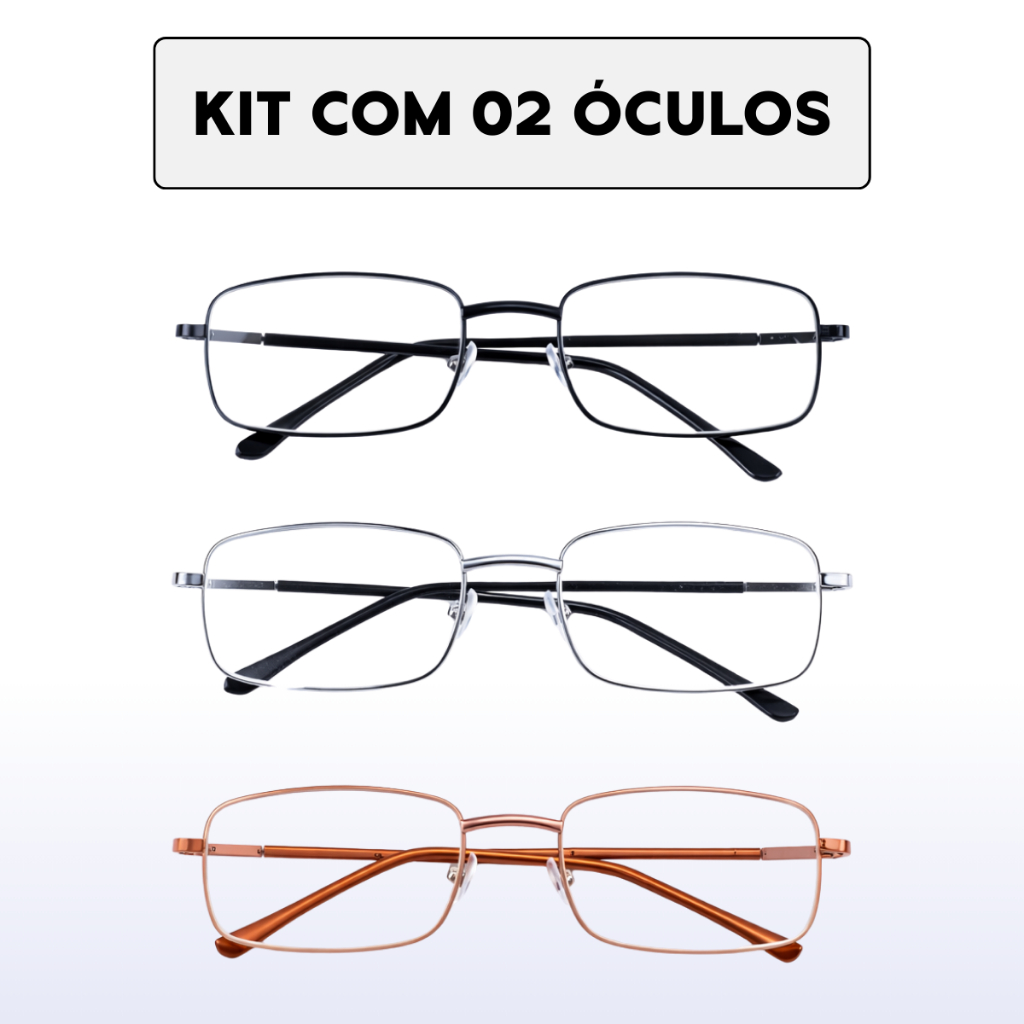 Kit com 02 Óculos de Grau para Leitura, Trabalho e Descanso – Unissex, Armação de Metal Esolha a Cor em Oferta na Shopee