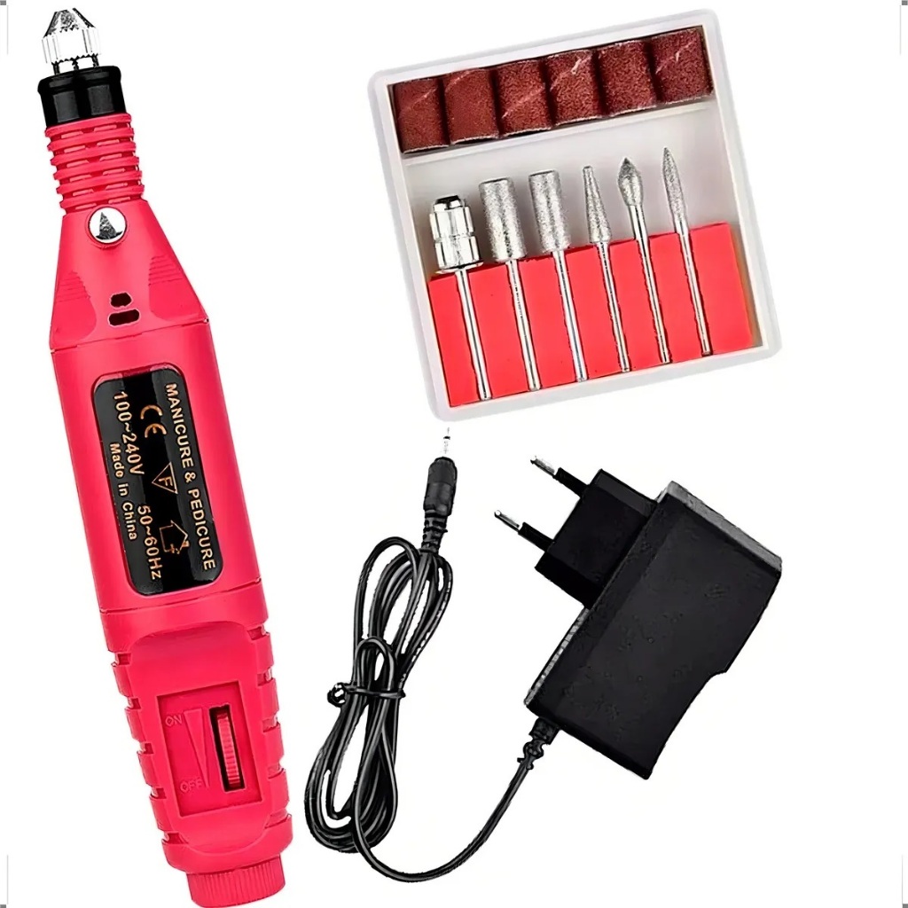 Lixadeira Motor Caneta ROSA Bivolts Unha Lixa Elétrica Profissional Bloco Motor Bivolt