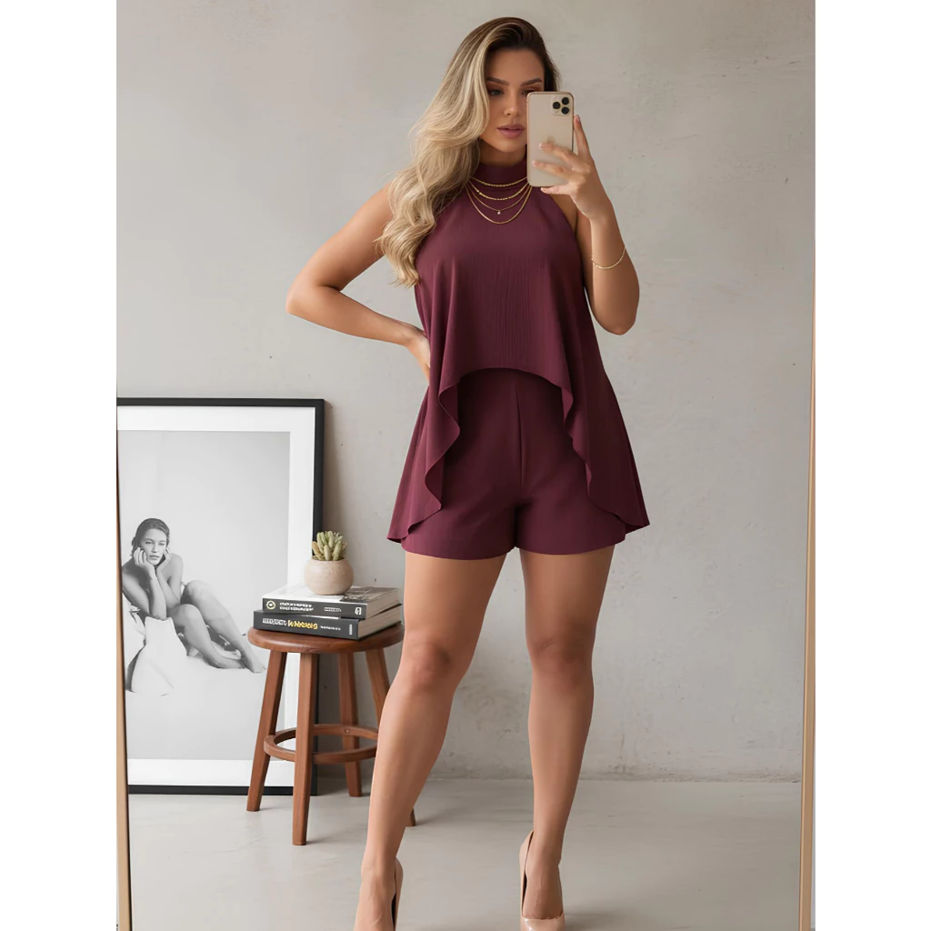 Macaquinho Vestido Feminino Frente Única Solto Costas Abertas