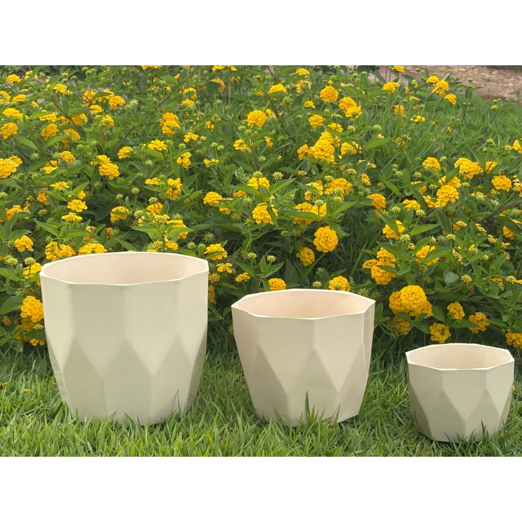 kit 3 Vasos Plantas Decorativos Cachepot Facetado plástico com Caixa