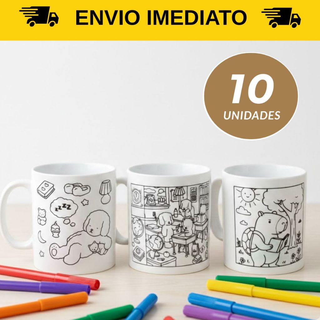Kit 10 Caneca Infantil para Colorir Volta às Aulas Canetinhas Laváveis Educativa Interativa Brinde Lembrancinha em Oferta na Shopee