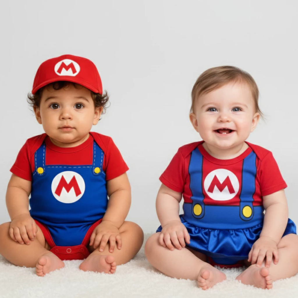 Body Bebê Menino Fantasia Super Mario Bros Mêsversário Temático Confortável