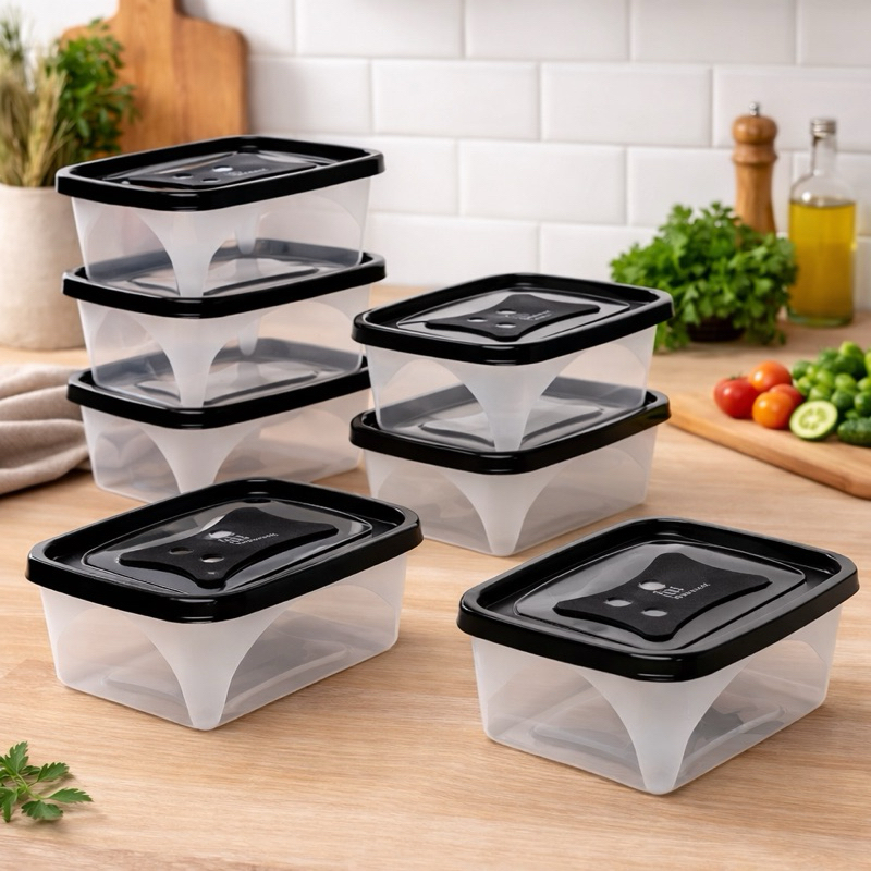 Kit 6 Potes Plásticos Porta Mantimento 750ml com Tampa Hermética  Multiuso para Cozinha e Geladeira