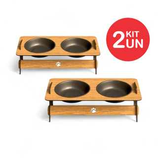 Comedouro Elevado em MDF Duplo Para Pets Bebedouro em Oferta na Shopee