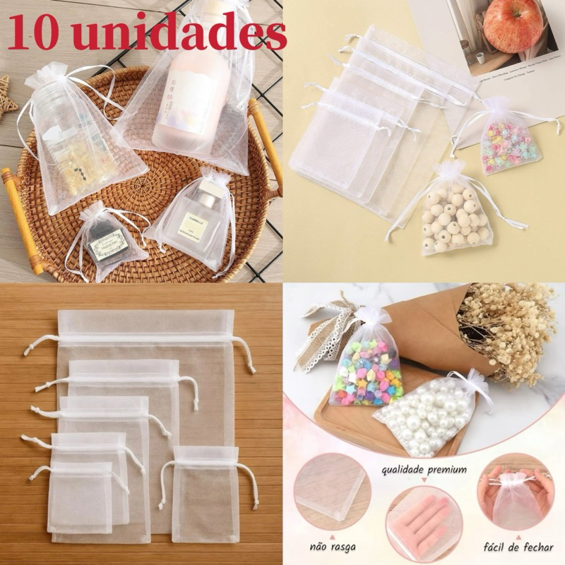 Kit 10 Unidades Saco Saquinho Organza Tule Saquinho 7x9 9x12 10x15  17x23 20x30 Branco Festa Casamento