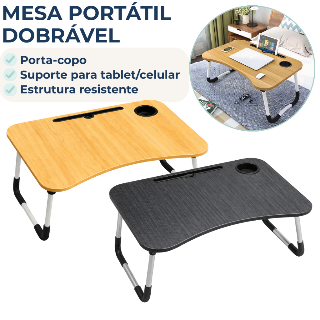 Mesa Dobrável Para Notebook Com Porta Tablet Porta Copos Home Office Mesa de Colo em Oferta na Shopee