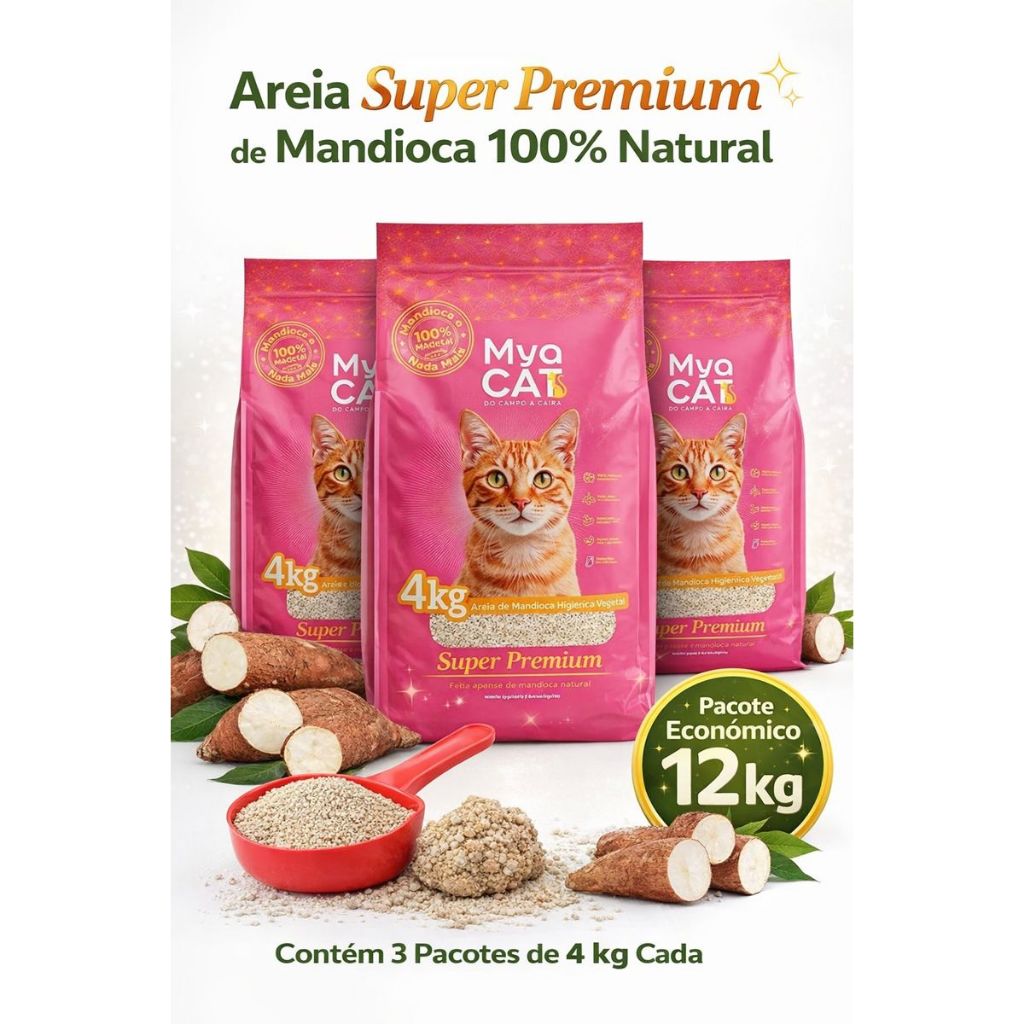 Kit 3 Mya Cat 4KG Areia Biodegradável P/ Gatos 100% Mandioca em Oferta na Shopee