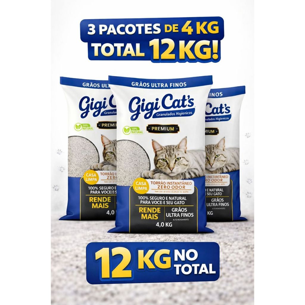 Kit 3 Areias P/ Gatos Higienica 4kg Gigi Cats Grãos Finos em Oferta na Shopee