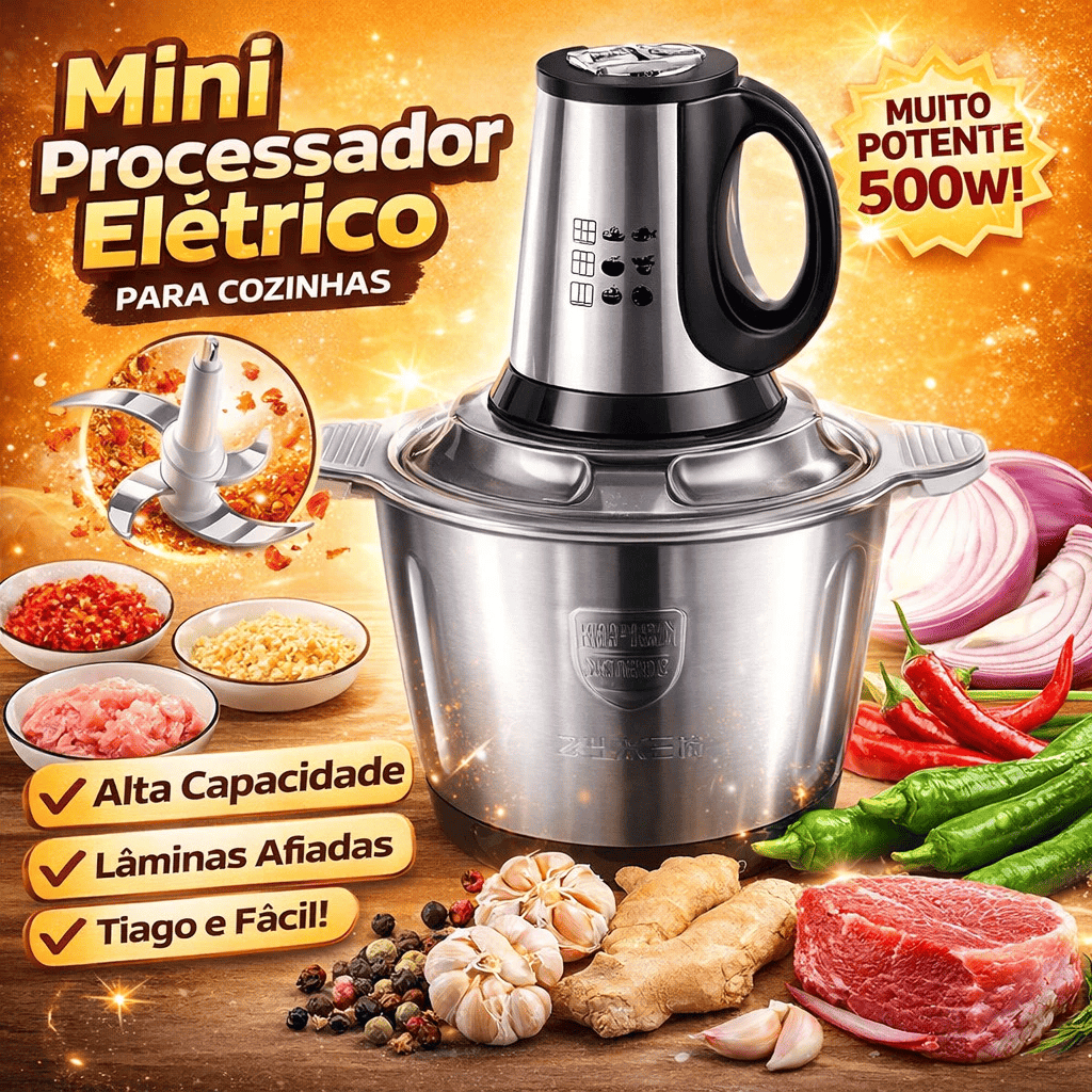 Triturador De Alimentos Alça 110v/220v Carne e Legumes Elétrico 2/3L