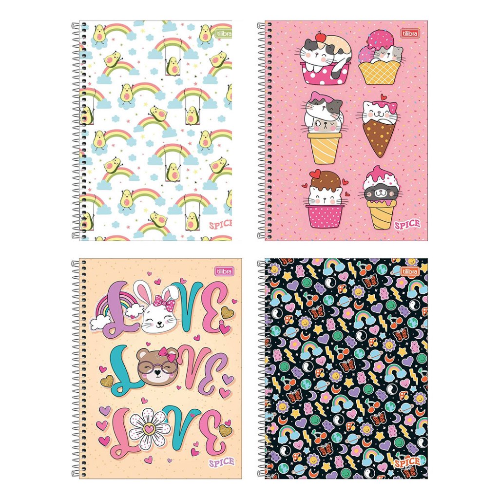 Kit 4 Caderno Espiral Feminino Spice 1 Matéria 80 folhas Tilibra em Oferta na Shopee