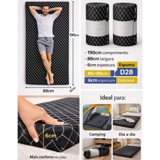 Colchonete camping 6x88x190cm dobravel Visita portatil espuma premium acampamento Solteiro Viagem Descanso em Oferta na Shopee