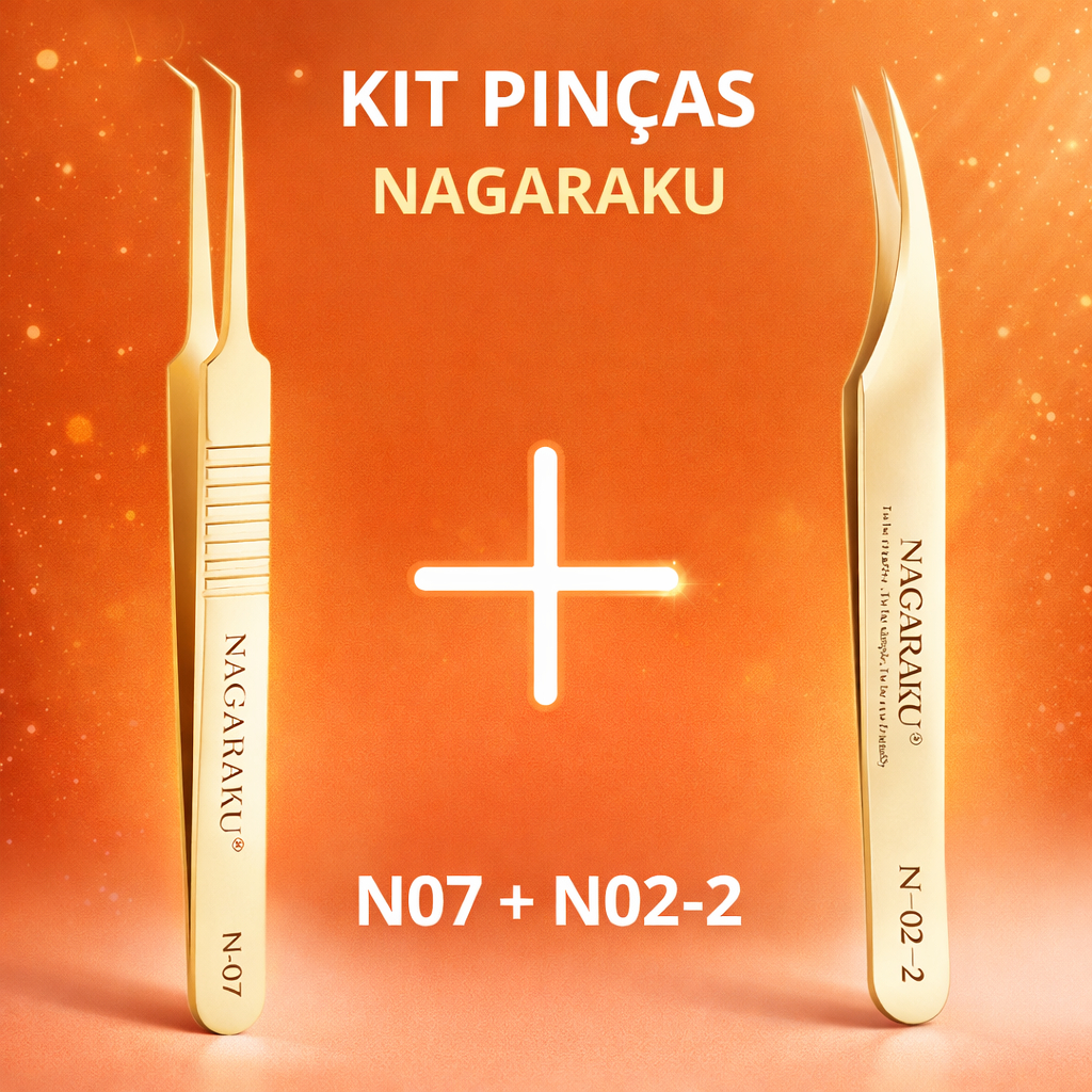 Kit Pinças Nagaraku Original N07 + N02-2 para Extensão de Cílios Alongamento de Cilios