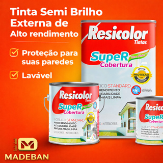 Tinta Acrílica Semi Brilho Lavável Super Cobertura Resicolor. Uso Externo e Interno 16,2L ou 3,24L em Oferta na Shopee