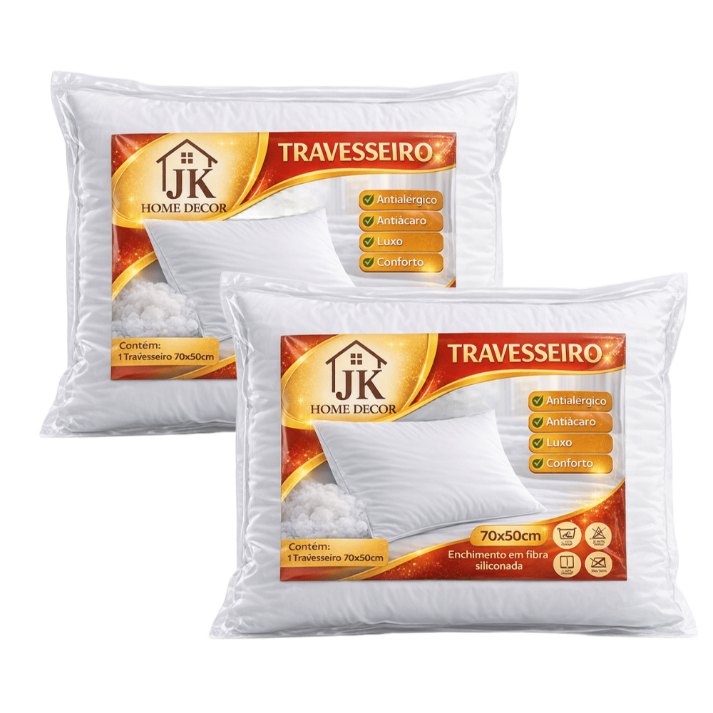Kit 2 Travesseiros Luxo Antialérgico 50x70cm Manta Siliconada Confortavel e Macio